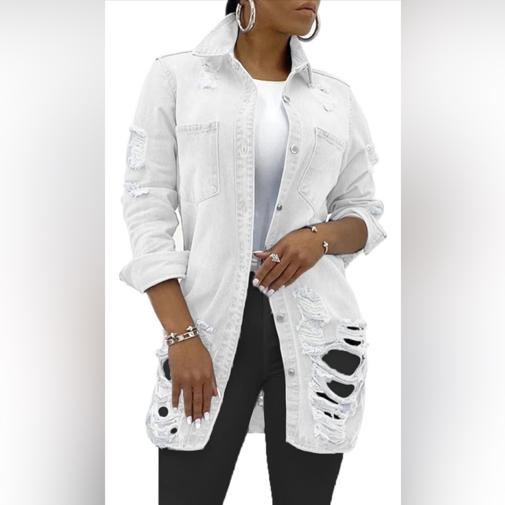 sexycherry Denim Jacket Long Sleeve Classic Trucker Jeans Long Coat with Pockets